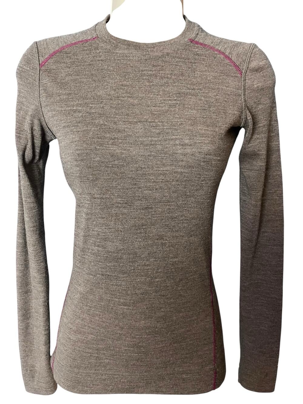 Smartwool Women XS Merino Wool Base Layer Top Gray Pink Long Sleeve Outdoor Flaw